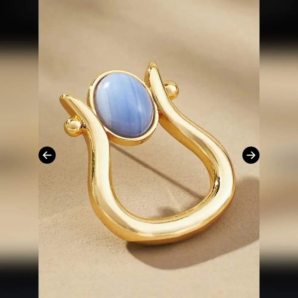 Anthropologie, Stone Horseshoe Earrings, Gold/Blue, MSRP $48